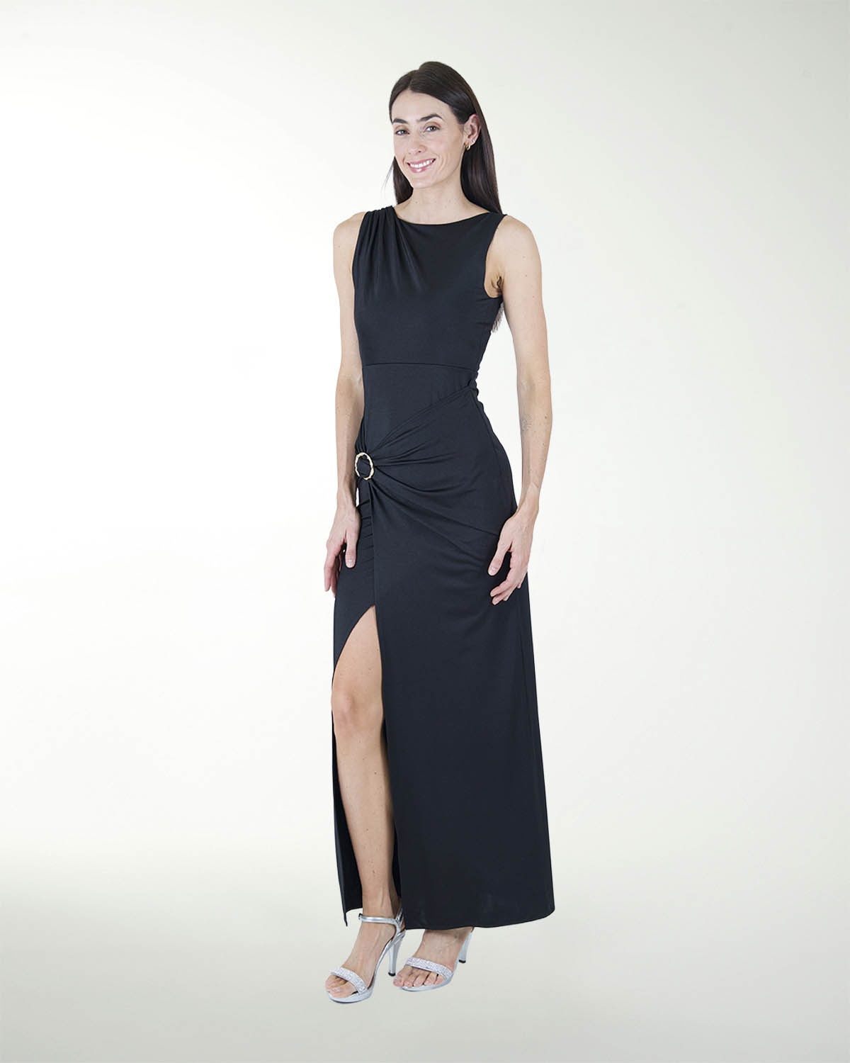 VESTIDO CL DRAPEADO CON APLICACION
