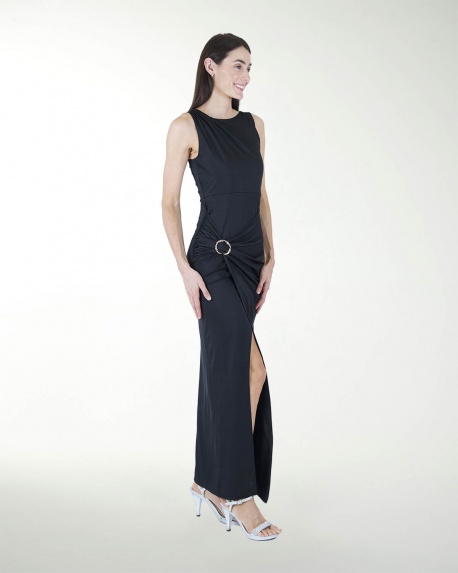 VESTIDO CL DRAPEADO CON APLICACION