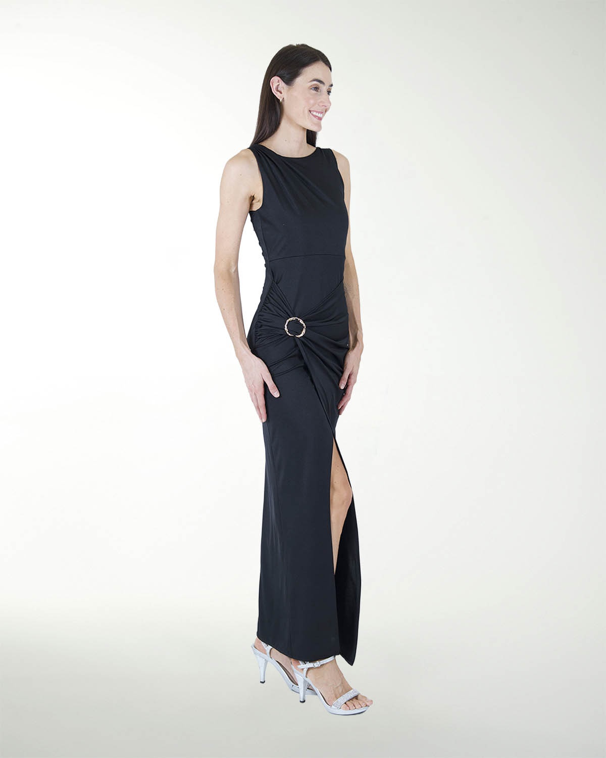 VESTIDO CL DRAPEADO CON APLICACION