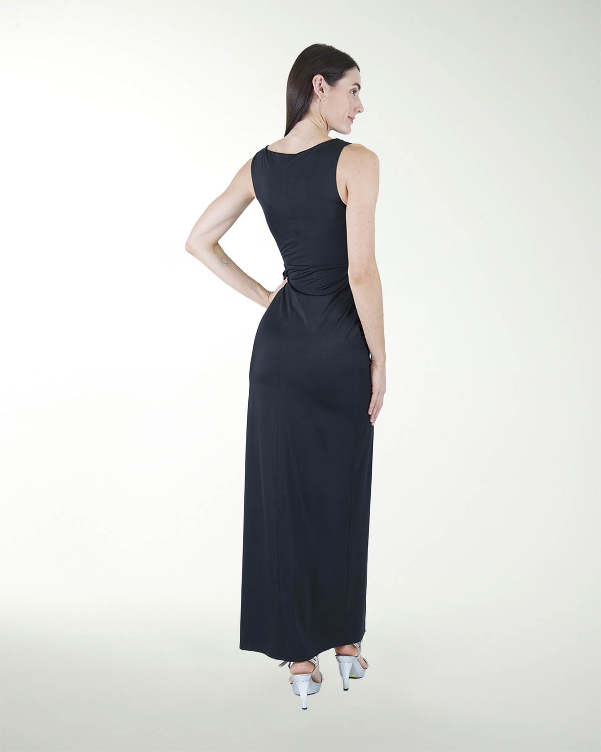 VESTIDO CL DRAPEADO CON APLICACION