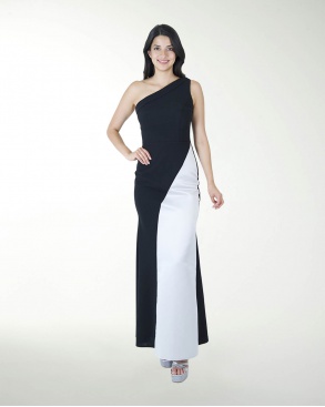 VESTIDO CL DE UN HOMBRO BICOLOR