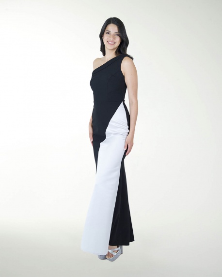 VESTIDO CL DE UN HOMBRO BICOLOR