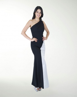 VESTIDO CL DE UN HOMBRO BICOLOR