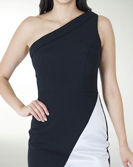 VESTIDO CL DE UN HOMBRO BICOLOR