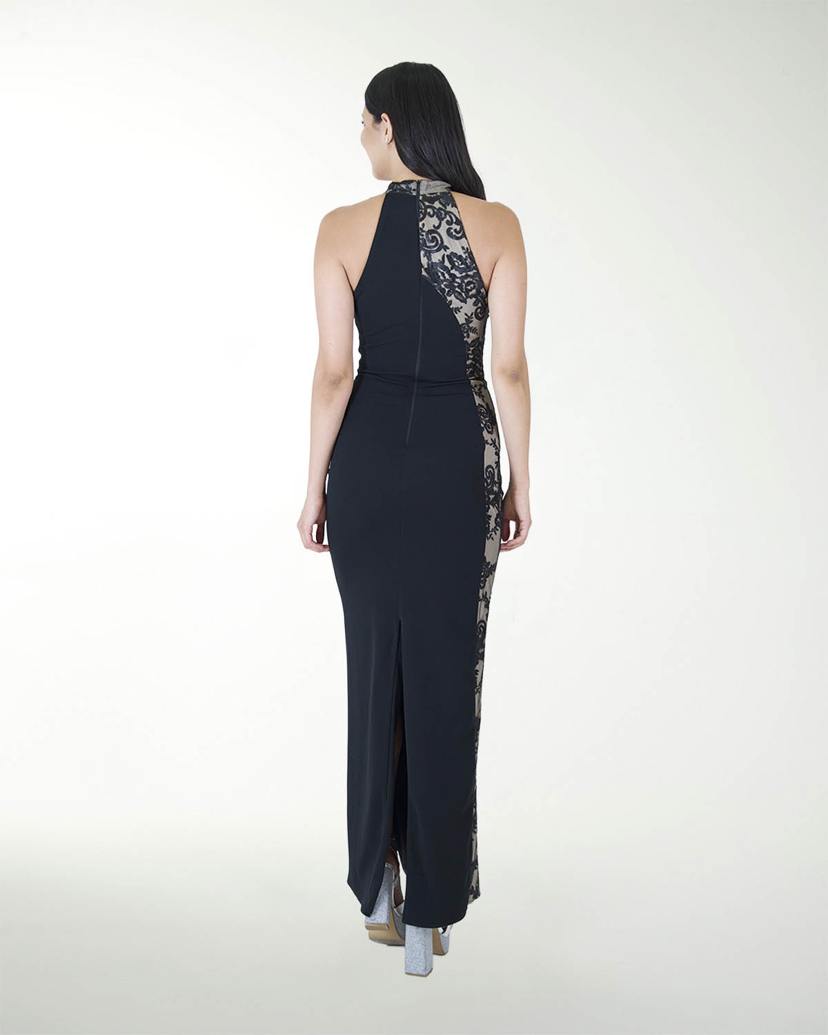 VESTIDO CL HALTER CON ENCAJE