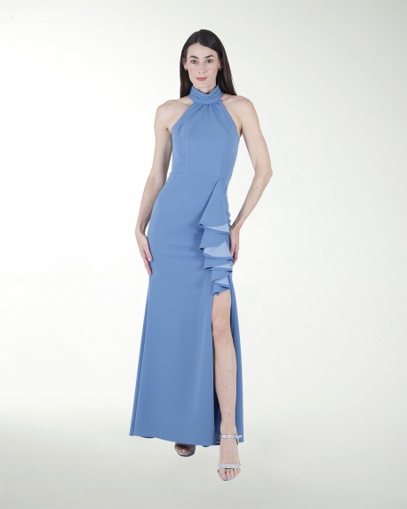 VESTIDO CL HALTER CON ESCAROLA EN FALDA