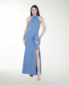 VESTIDO CL HALTER CON ESCAROLA EN FALDA