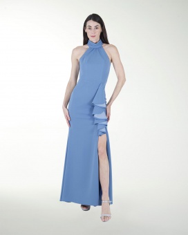 VESTIDO CL HALTER CON ESCAROLA EN FALDA