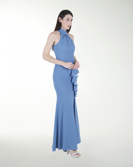 VESTIDO CL HALTER CON ESCAROLA EN FALDA