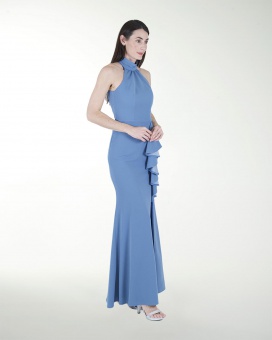 VESTIDO CL HALTER CON ESCAROLA EN FALDA
