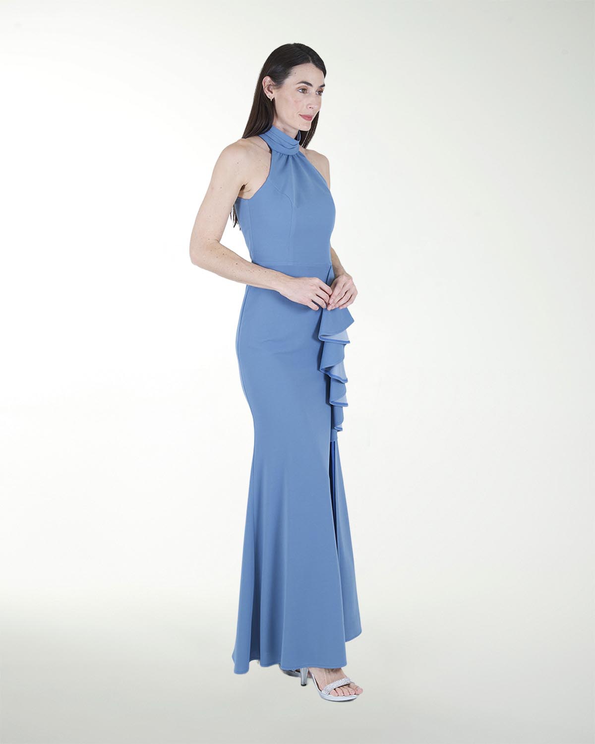 VESTIDO CL HALTER CON ESCAROLA EN FALDA