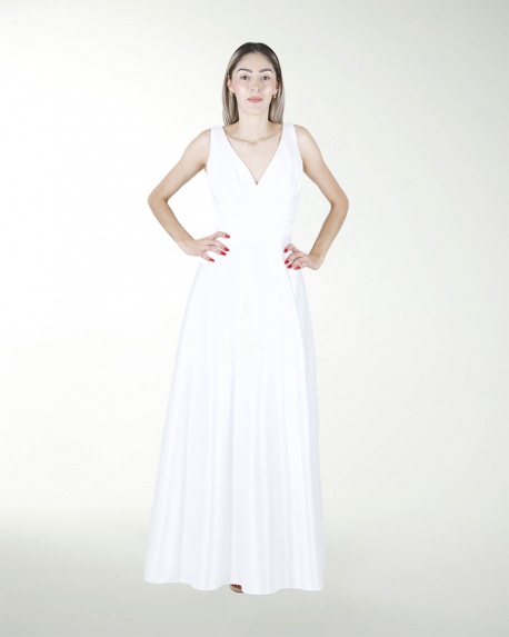 VESTIDO CL BLA ESCOTE EN V CON FAJILLA