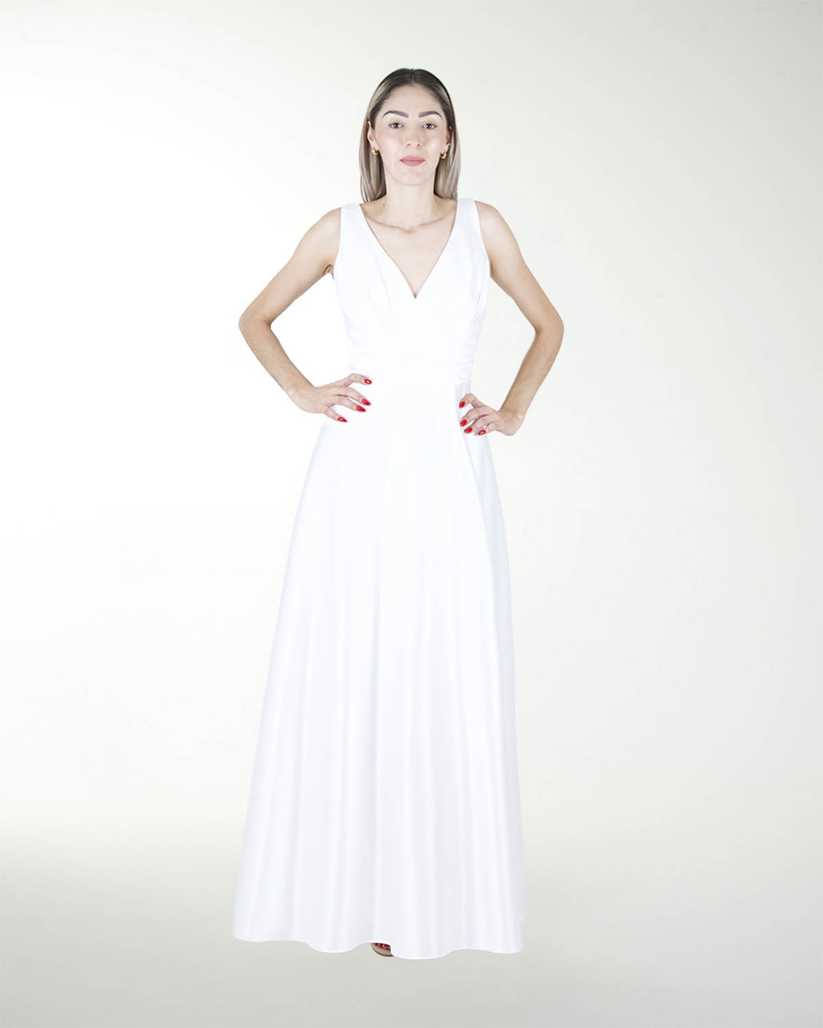 VESTIDO CL BLA ESCOTE EN V CON FAJILLA