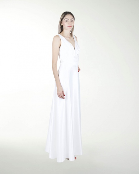 VESTIDO CL BLA ESCOTE EN V CON FAJILLA