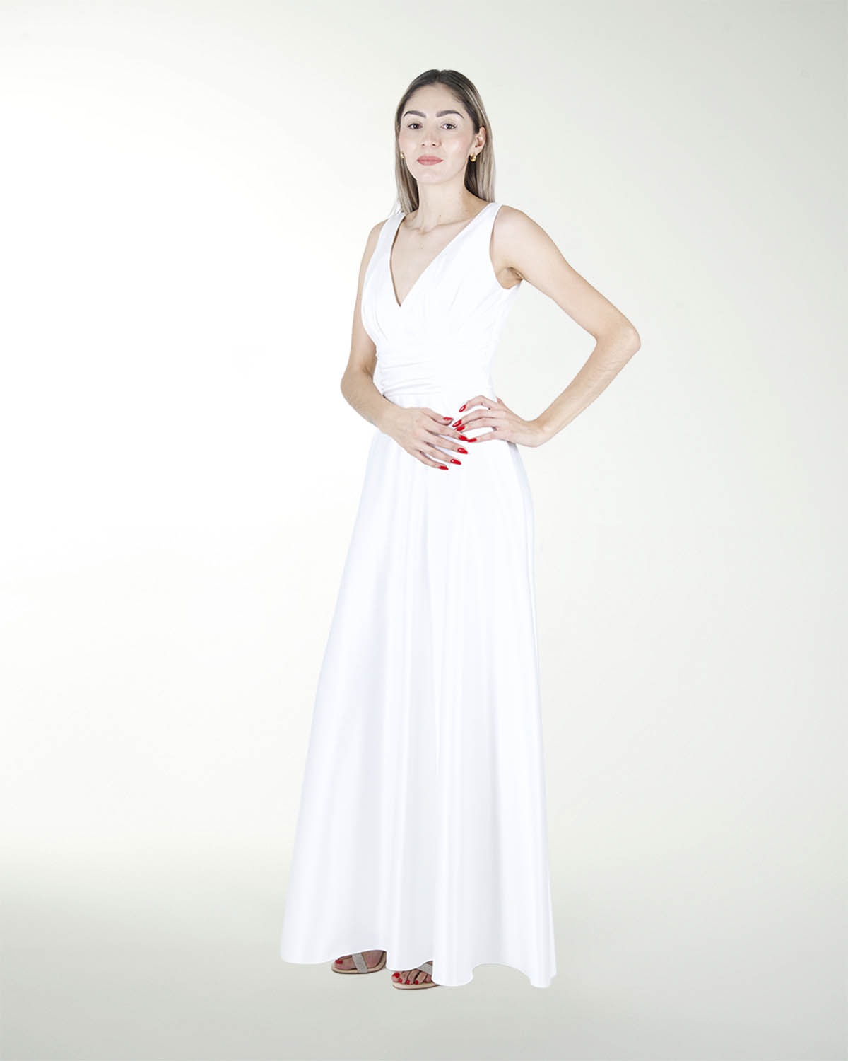 VESTIDO CL BLA ESCOTE EN V CON FAJILLA