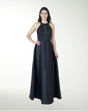 VESTIDO CL HALTER COMBINADO CON BORDADO