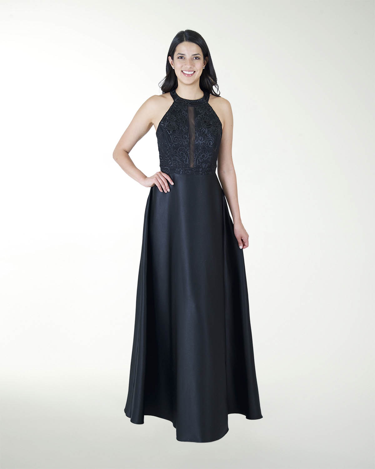 VESTIDO CL HALTER COMBINADO CON BORDADO