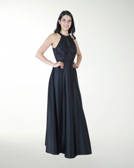 VESTIDO CL HALTER COMBINADO CON BORDADO