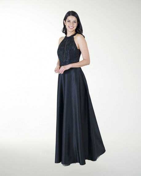 VESTIDO CL HALTER COMBINADO CON BORDADO