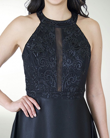 VESTIDO CL HALTER COMBINADO CON BORDADO