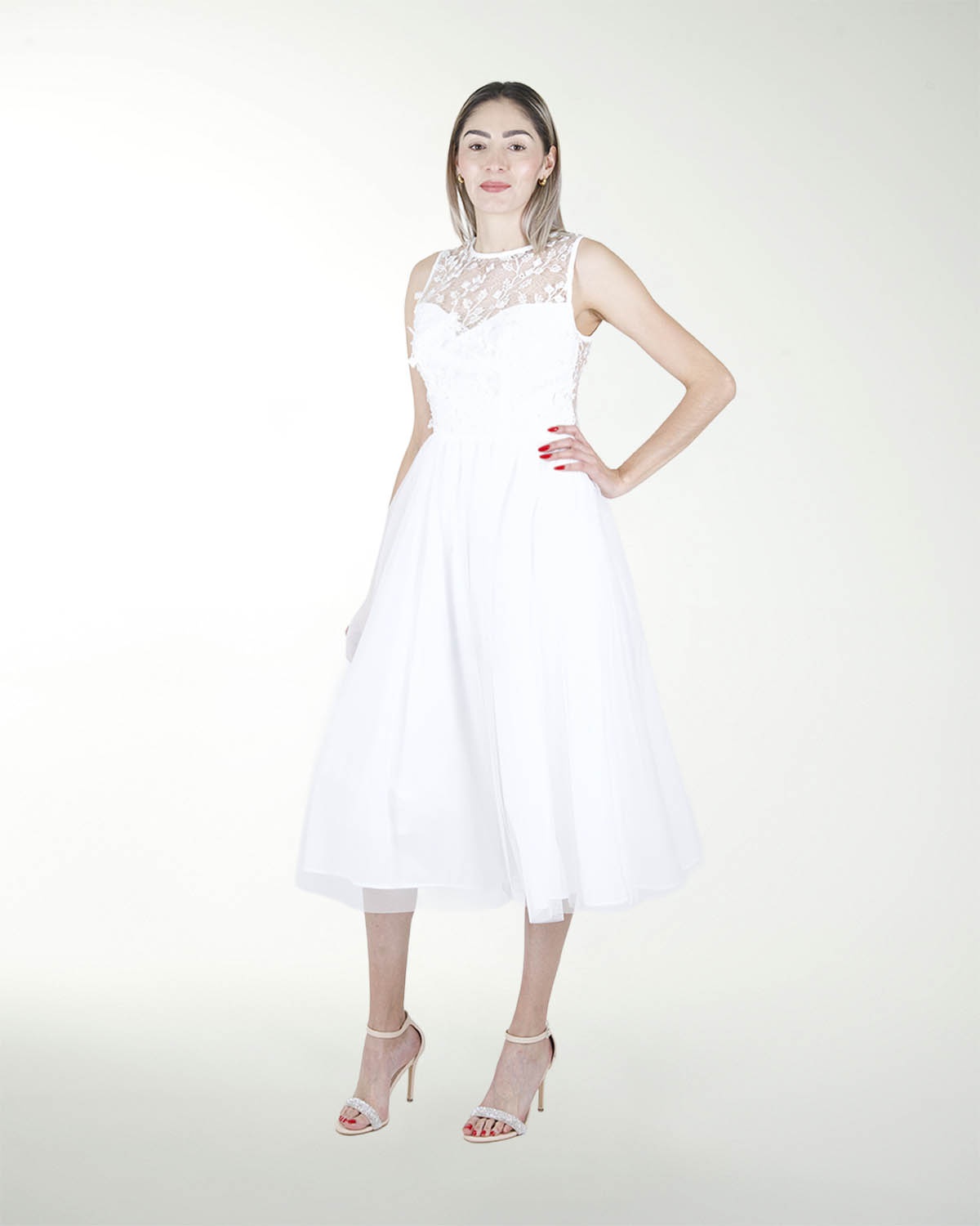 VESTIDO CC BLA MIDI CON BORDADO EN TALLE