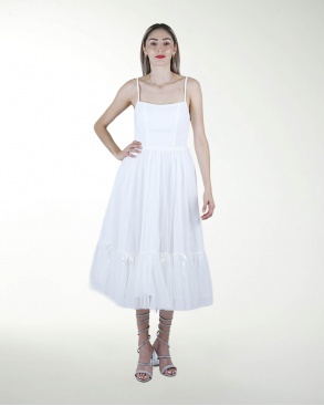 VESTIDO CC BLA CON MOÑOS EN FALDA