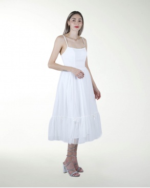 VESTIDO CC BLA CON MOÑOS EN FALDA