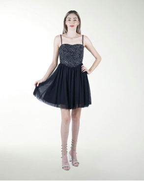 VESTIDO CC CON TELA BORDADA EN TALLE