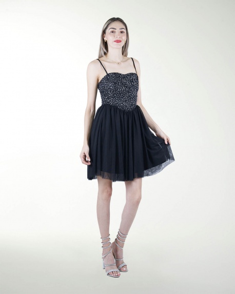 VESTIDO CC CON TELA BORDADA EN TALLE