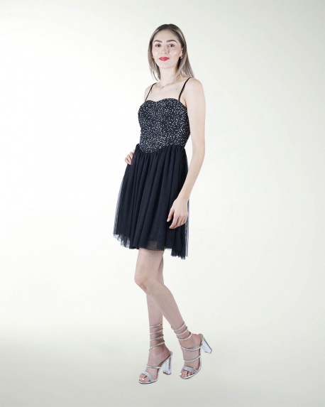 VESTIDO CC CON TELA BORDADA EN TALLE