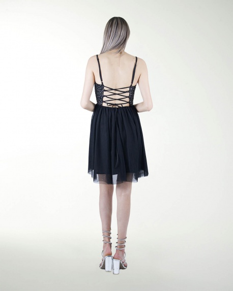 VESTIDO CC CON TELA BORDADA EN TALLE