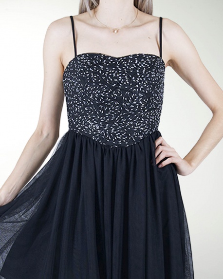 VESTIDO CC CON TELA BORDADA EN TALLE