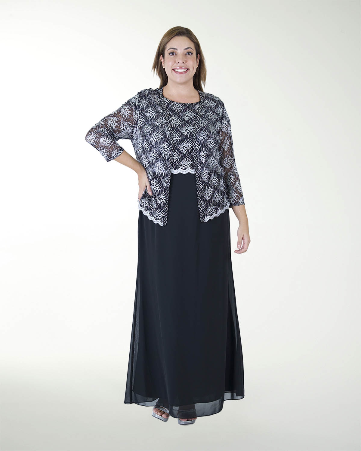 TMDA 14870 -3  VESTIDO TE CON SACO ENCAJE