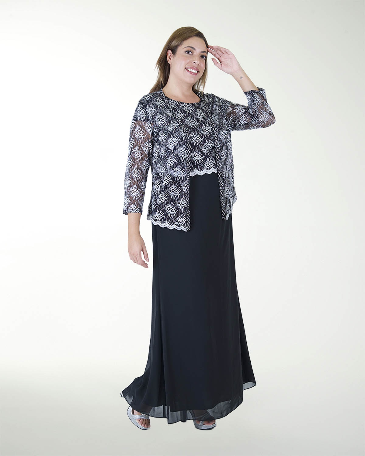 TMDA 14870 -3  VESTIDO TE CON SACO ENCAJE