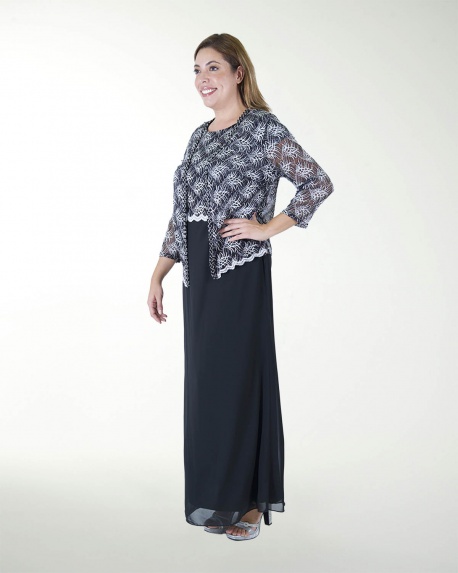 TMDA 14870 -3  VESTIDO TE CON SACO ENCAJE