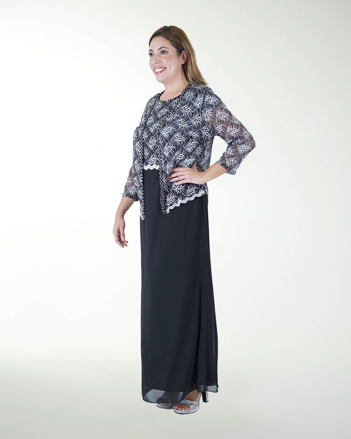 TMDA 14870 -3  VESTIDO TE CON SACO ENCAJE