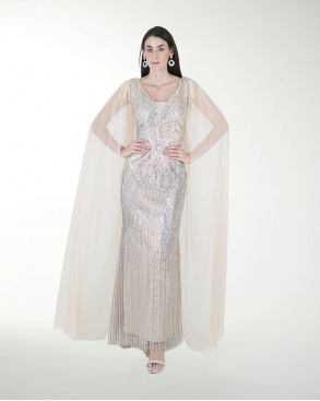 VESTIDO CL CON TRANSPARENCIA EN HOMBRO