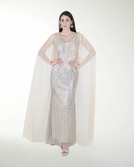 VESTIDO CL CON TRANSPARENCIA EN HOMBRO