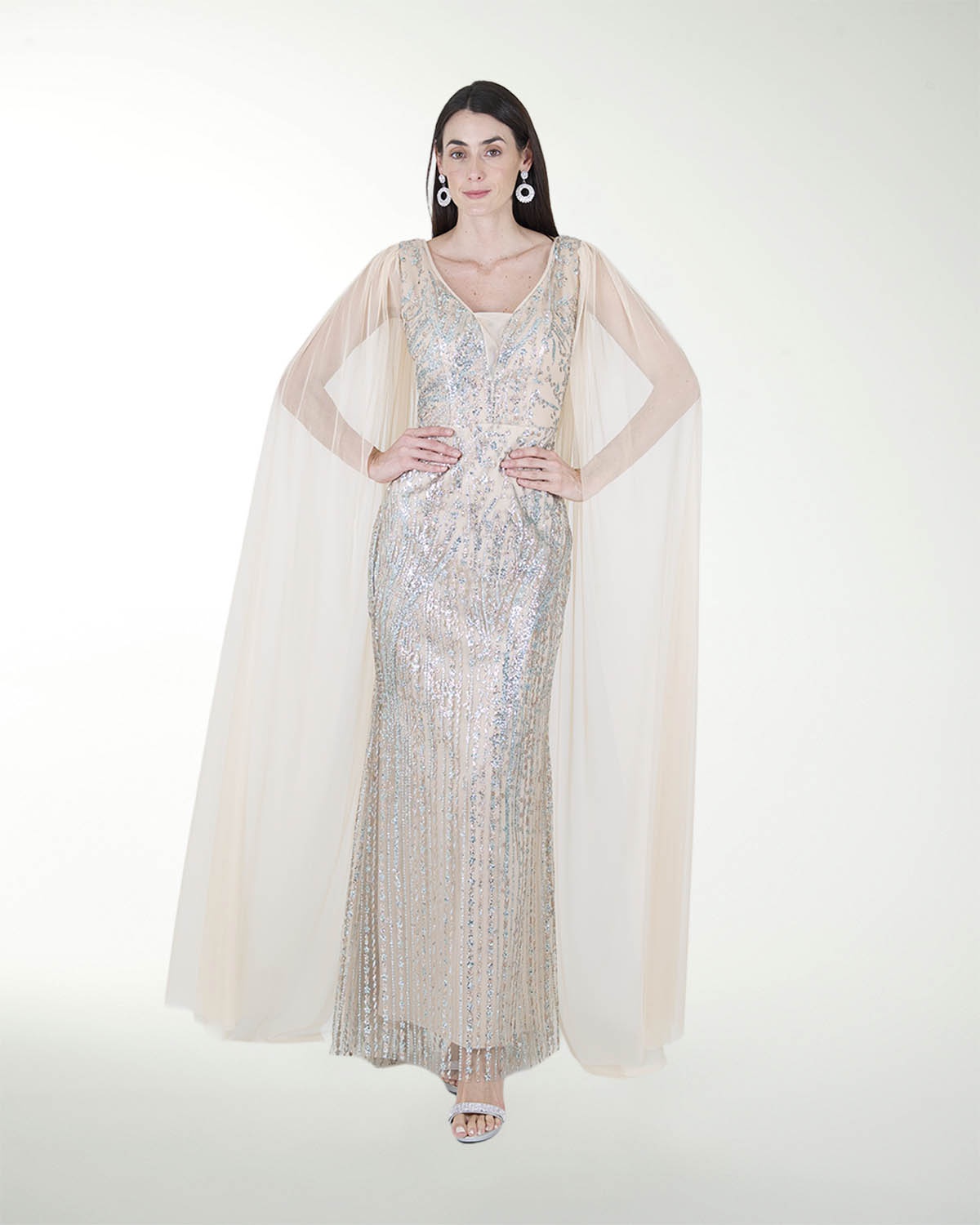 VESTIDO CL CON TRANSPARENCIA EN HOMBRO