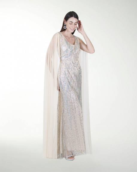 VESTIDO CL CON TRANSPARENCIA EN HOMBRO