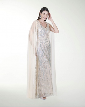 VESTIDO CL CON TRANSPARENCIA EN HOMBRO