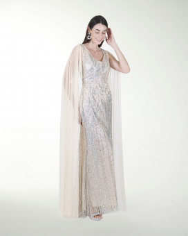 VESTIDO CL CON TRANSPARENCIA EN HOMBRO