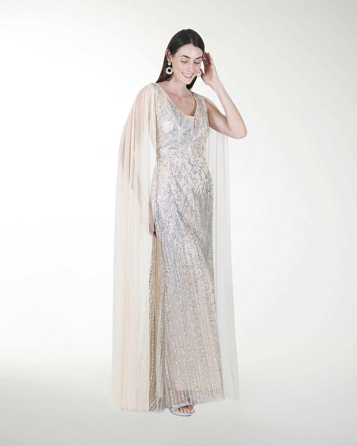 VESTIDO CL CON TRANSPARENCIA EN HOMBRO