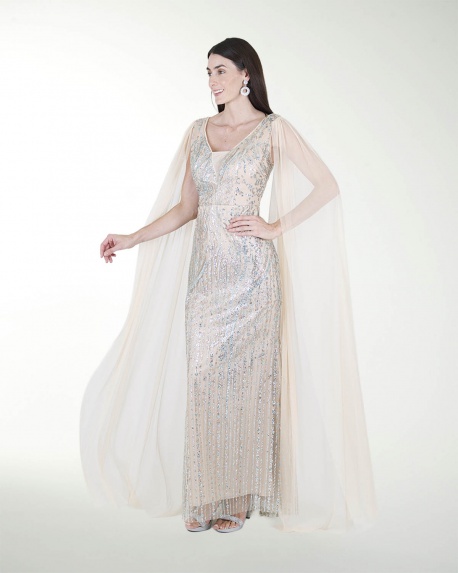 VESTIDO CL CON TRANSPARENCIA EN HOMBRO