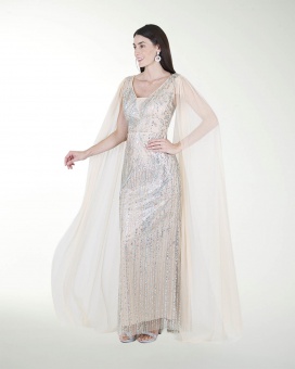 VESTIDO CL CON TRANSPARENCIA EN HOMBRO