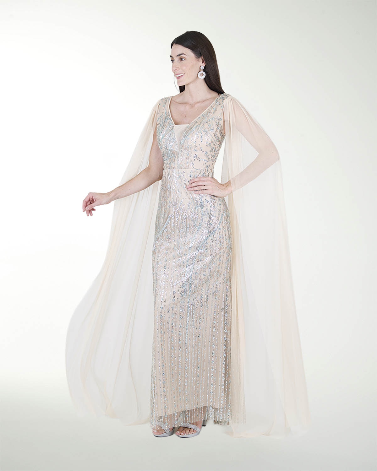 VESTIDO CL CON TRANSPARENCIA EN HOMBRO