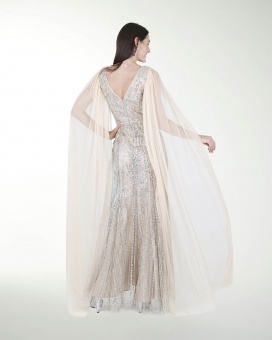 VESTIDO CL CON TRANSPARENCIA EN HOMBRO