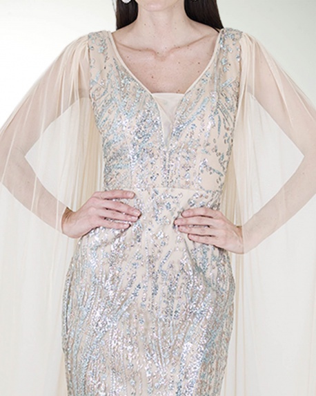 VESTIDO CL CON TRANSPARENCIA EN HOMBRO