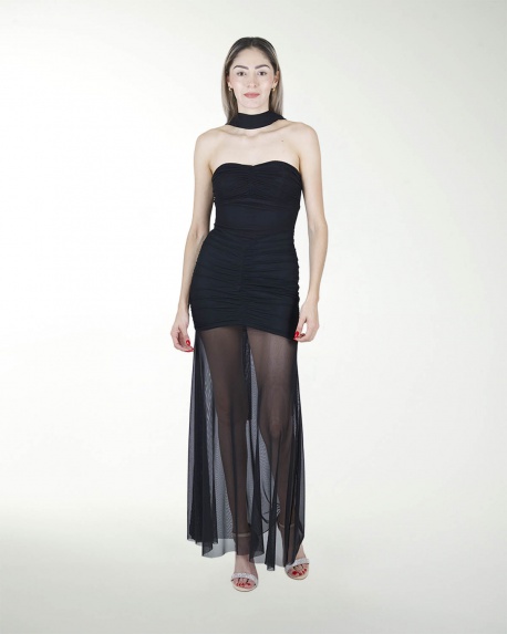 VESTIDO CL CON TRANSPARENCIA EN FALDA
