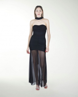 VESTIDO CL CON TRANSPARENCIA EN FALDA